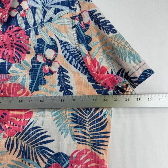 IZOD Shirt Mens Size L Saltwater Tropical Button Down Camp Cotton Blue Red - Picture 8 of 10